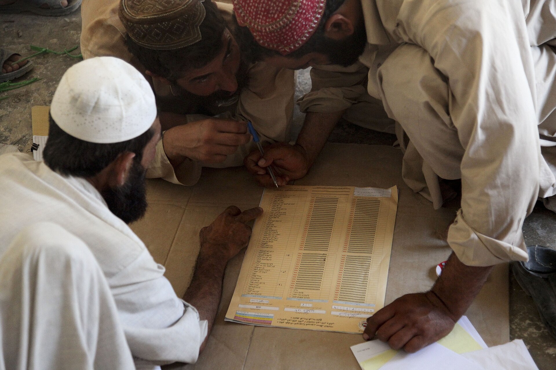 File:US Navy 090821-M-0440G-065 Afghanistan presidential election workers count and organize election ballots at a local school in the Nawa District.jpg