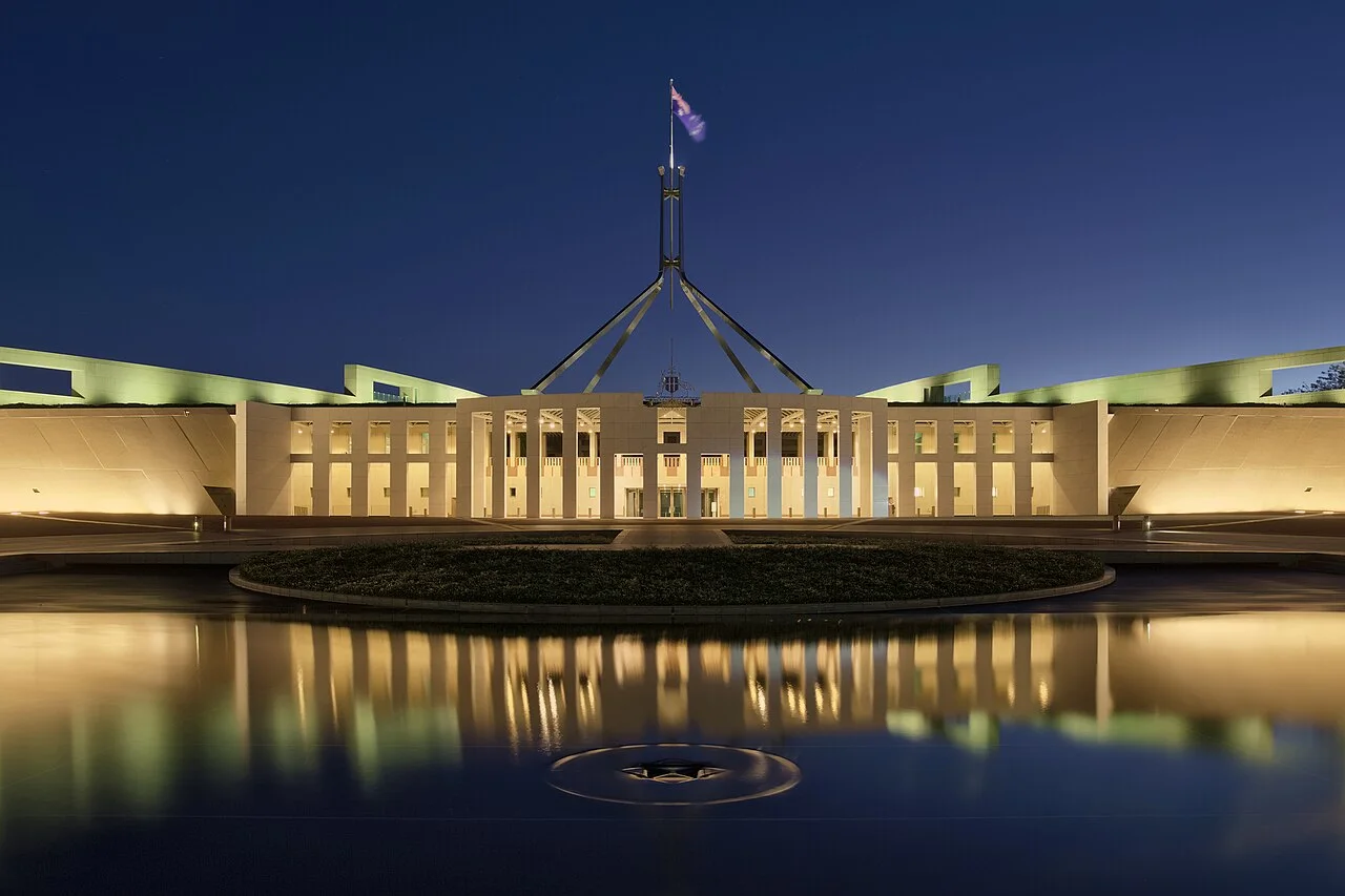 Related file image: Parliament House at dusk, Canberra ACT