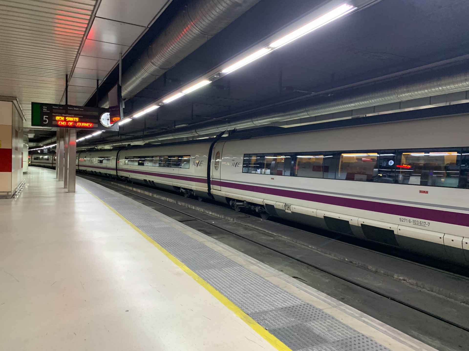 Renfe AVE train at Barcelona-Sants station, Spain, June 2023