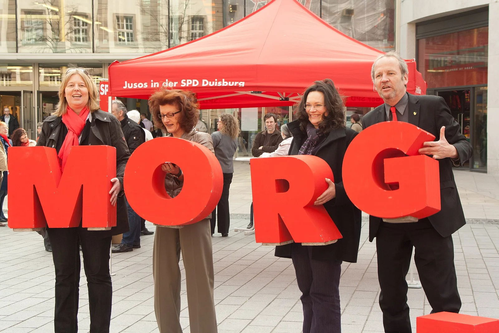 Related file image: Bärbel Bas, Gisela Walsken, Andrea Nahles, Rainer Bischoff, SPD, NRW, Duisburg