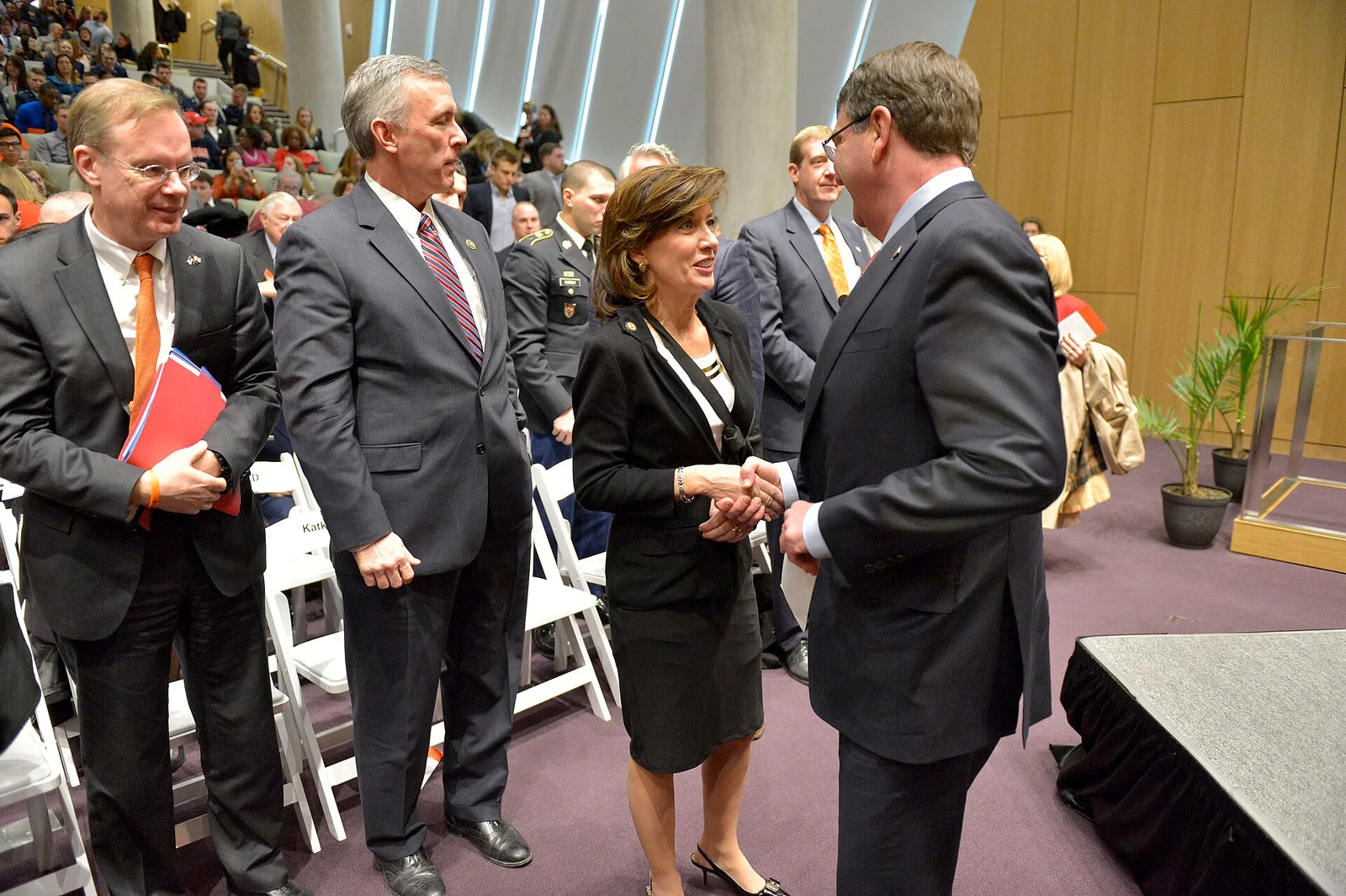 Related file image: Kathy Hochul, Ash Carter, Kent Syverud, and John Katko at Syracuse University 150331-D-NI589-282