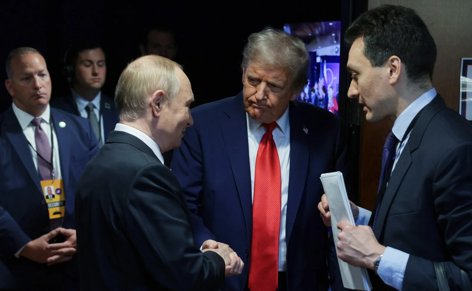 Related file image: Vladimir Putin shaking hands with President of the United States of America Donald Trump after a joint news conference