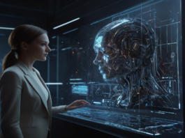 An illustration of a futuristic chatbot interface showing a conversation between a user and an AI, highlighting the ChatGPT Memory feature.